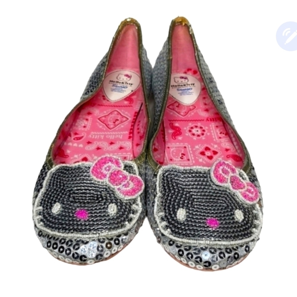 Hello Kitty Silver Sequinned Girlhood Core Ballet Flats Kidcore Twee Size 6